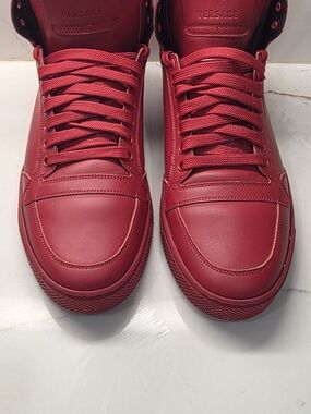 Versace Men's Red Leather High-Top Sneakers